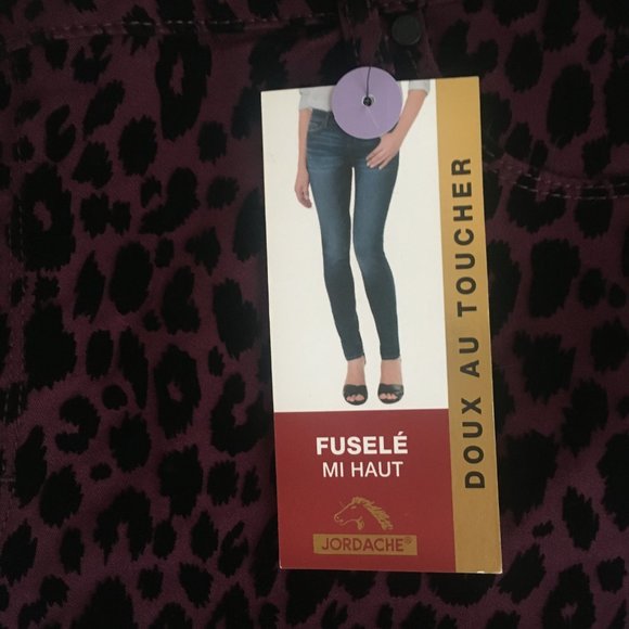 Jordache Jeans Purple Luxe Skinny Cheetah Mid Rise Flocked Black Sz 26W New - Picture 6 of 13